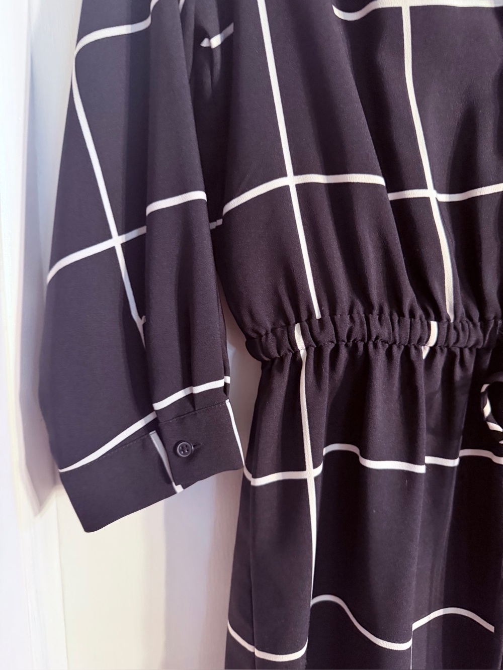 LOFT Black Windowpane Drawstring Waist Tunic - Picture 2 of 5